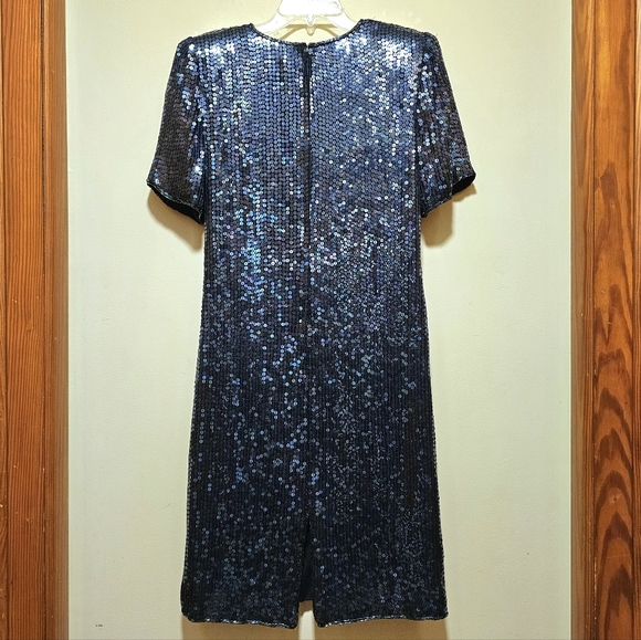 Vintage Silk Sequinned Blue Iridescent Cocktail Dress - Picture 7 of 11